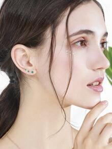 3 对 18K 镀金经典手工小平背耳钉方晶锆石耳环软骨穿孔珠宝女士情人节和狂欢节耳环 - 金色 - 查看 7