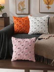 1 Pc Halloween Pillow Case, Halloween Decorative Cushion Cover, Soft Faux Fur White Ghost Pillow Sham Case For Chairs, Sofas, Bedrooms, Living Rooms, Back-To-School Season, Home Decor, Storage, Pink - View 6