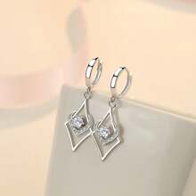 1 Peça 925 Brinco de Prata de Baixa Alergia, Estilo Elegante e Sexy, Revestido de Platina, Mosaico de Zircônia Sintética (Cubic Zircônia), com Caixa de Presente, Para Mulheres, Uso Diário, Casamento, Praia, Lua de Mel, Ramadã, Dia das Mães