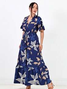 LONG SUMMER DRESS - 海軍藍花卉 - 查看 3