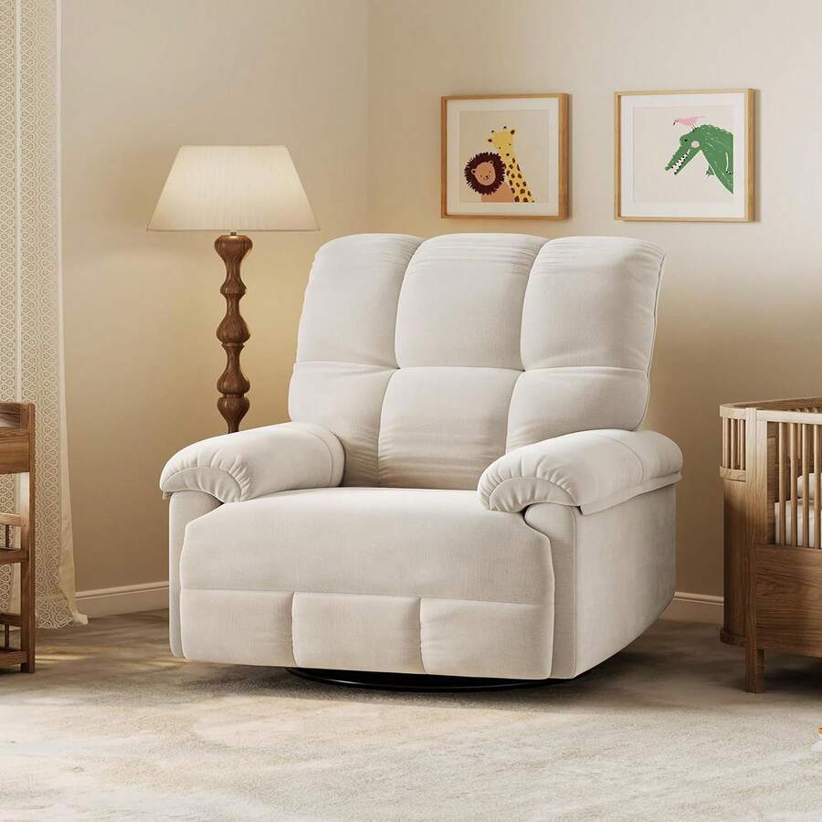 Manual Recliner Chair, Comfy Swivel Rocker Chair For Adults,Classic And Traditional Manual Recliner Chair Ergonomic High Back Silent Nursery Glider, Upholstered Fabric Reclining Sofa Chair For Living Room, Living Room Single Sofa Recliners - Beige - View 1
