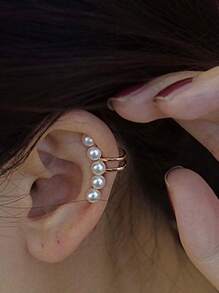 1pc Pearl Ear Cuff, Minimalist Elegant Ear Cartilage Clip, No Piercing Required, Ear Stud - Multicolor - View 7