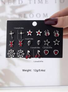 9 Paar Gothic Stil Spitzen Anhänger Set mit Kreuz, Herz, Stern, Spinne, Totenkopf Motiven, vielseitig einsetzbare Party Socken