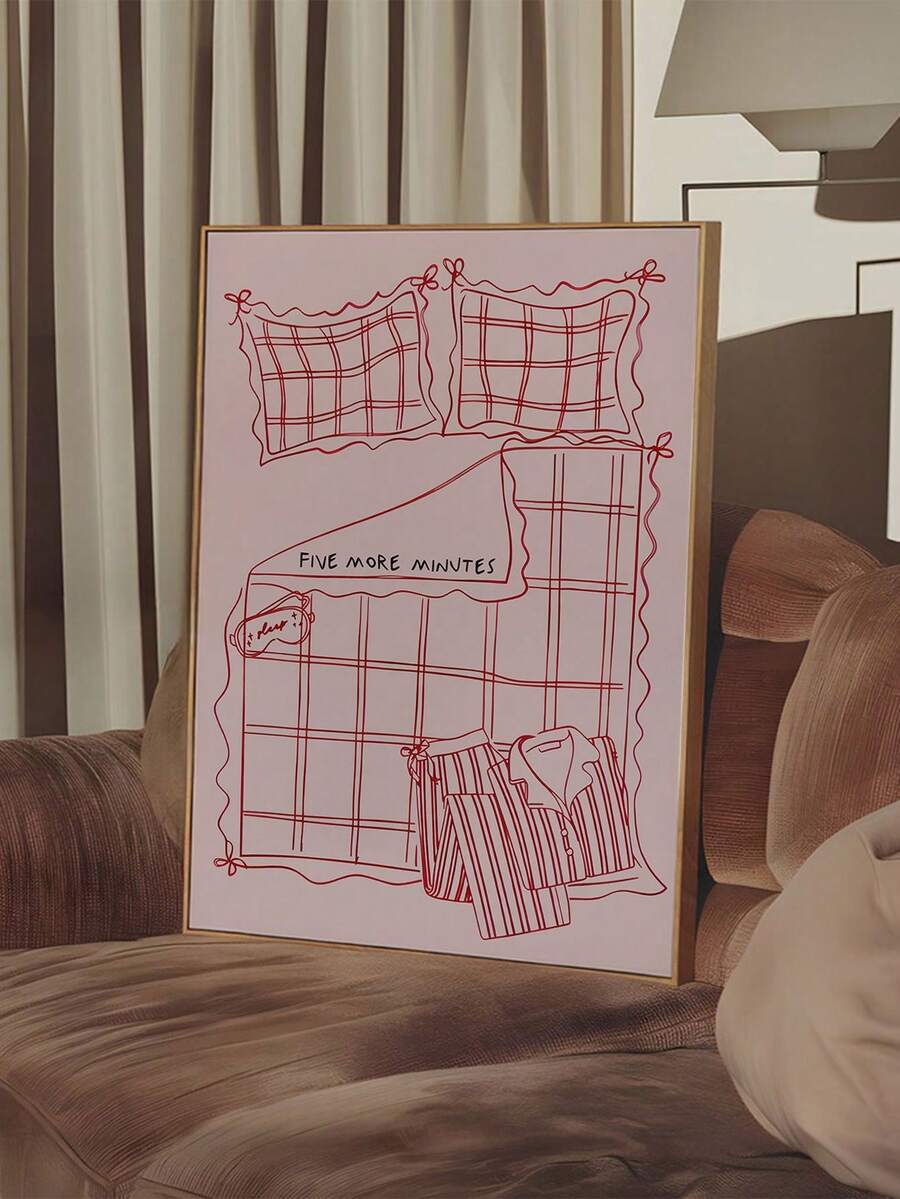 1 件“再睡五分钟”主题床头墙画，粉色“睡过头”主题，卧室装饰画，青少年宿舍装饰，家居墙面装饰，无框 - 彩色 - 查看 1