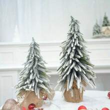 1 Piece Mini PE Flocked Snow Effect Christmas Tree - Tabletop Artificial Tree With Scene Arrangement Decorations - Perfect For Indoor Holiday Decor, Christmas Decoration, Christmas/New Year Gifts - Multicolor - View 7