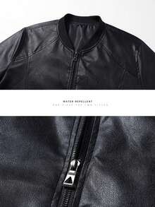 运动户外秋装防风防水外套推荐男士上衣运动服狩猎骑行日常休闲PU皮大衣、羊毛 - 黑色 - 查看 7