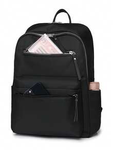 LECEY 女士多功能纯色休闲背包，时尚大容量学院风防水耐用书包，适合初中和高中学生，便携式多隔层包，适合户外、旅行和商务通勤 - 黑色 - 查看 4