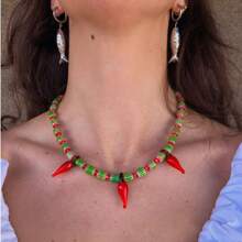 1 pieza Collar de Replica de ZAR con cuentas de vidrio rojas en forma de chile picante para primavera/verano