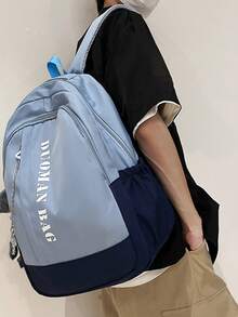 Mochila versátil y sencilla con estampado de letras, mochila escolar de gran capacidad