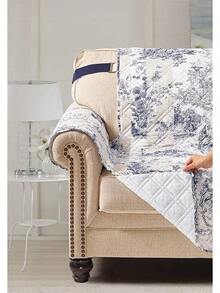 Pink And Green Patchwork Couch Cover, Quilted Large Sofa Slipcover, 70 Width, Slip Resistant Furniture Protector, 2 Strap, Washable Dog-Friendly Couch Cover, Design