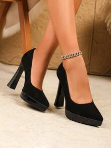 女士厚底高跟休闲一脚蹬鞋 - 黑色 - 查看 4