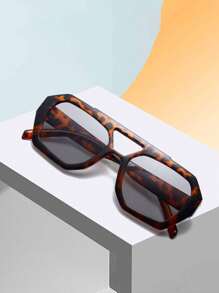 1 件男女通用方形复古海洋时尚眼镜，时尚适合日常佩戴飞行员形状太阳镜 - 豹紋茶 - 查看 6