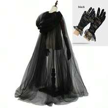 3件套Cosplay鬼怪角色扮演连帽斗篷，双层纱布斗篷+蕾丝手套+半脸眼罩套装，死亡女巫长纱布斗篷舞会派对礼服，节日狂欢恐怖高端套装，万圣节 - 彩色 - 查看 4