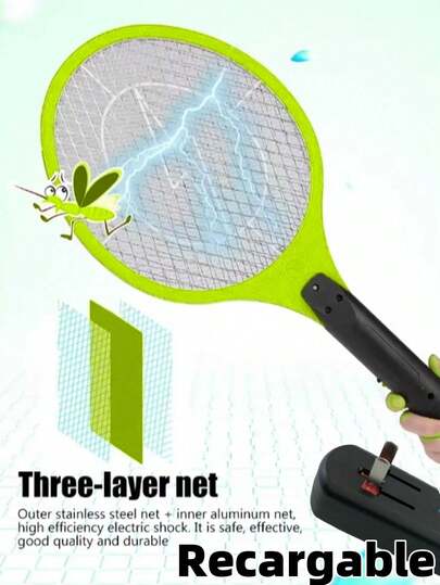 Raqueta Mata Moscas y Mosquitos Recargable,Recargable eléctrico mosquito raqueta,repelente electrónico de mosquitos doméstico y al aire libre, alta tensión de 3500v, red protectora de tres capas, segura y duradera
