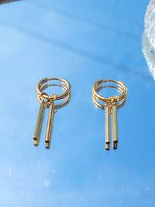 1 对时尚摩托车风格男士不锈钢长流苏耳环 - 金色 - 查看 6