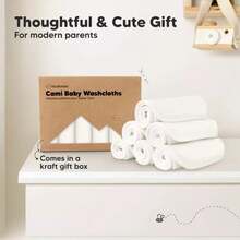 6-Pack Cami Washcloths Newborn, 10x10 Organic Cotton Face Wash Cloths Babies, Soft & Absorbent Bath Towels 2LFE - 柔和的白色 - 查看 7