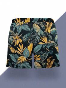 Men's Summer Printed Pattern Drawstring Waist Slant Pocket Hawaiian Quick-Dry Double-Layer Mesh Lining Shorts, Tropical Flower 3D Print Fashionable Casual Beach Vacation Bermuda Shorts, Swim Trunks - Multicolor - View 4
