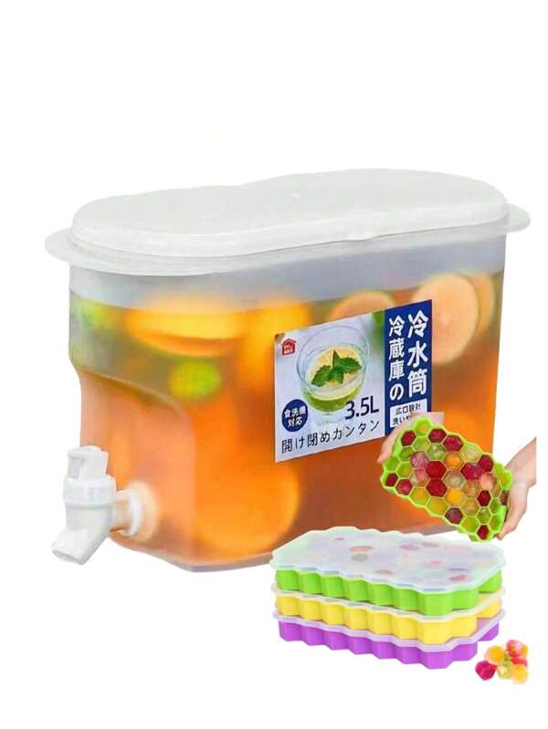 Jarra de plástico de 3.5L Dispensador de bebidas de plástico con grifo, recipiente de gran capacidad, jarra de agua/jugo con grifo, tetera de frutas, botella de limonada, productos para el hogar, la cocina, el camping, fiestas y uso al aire libre, ideal para café helado, té y bebidas frías, accesorios para cafeteras