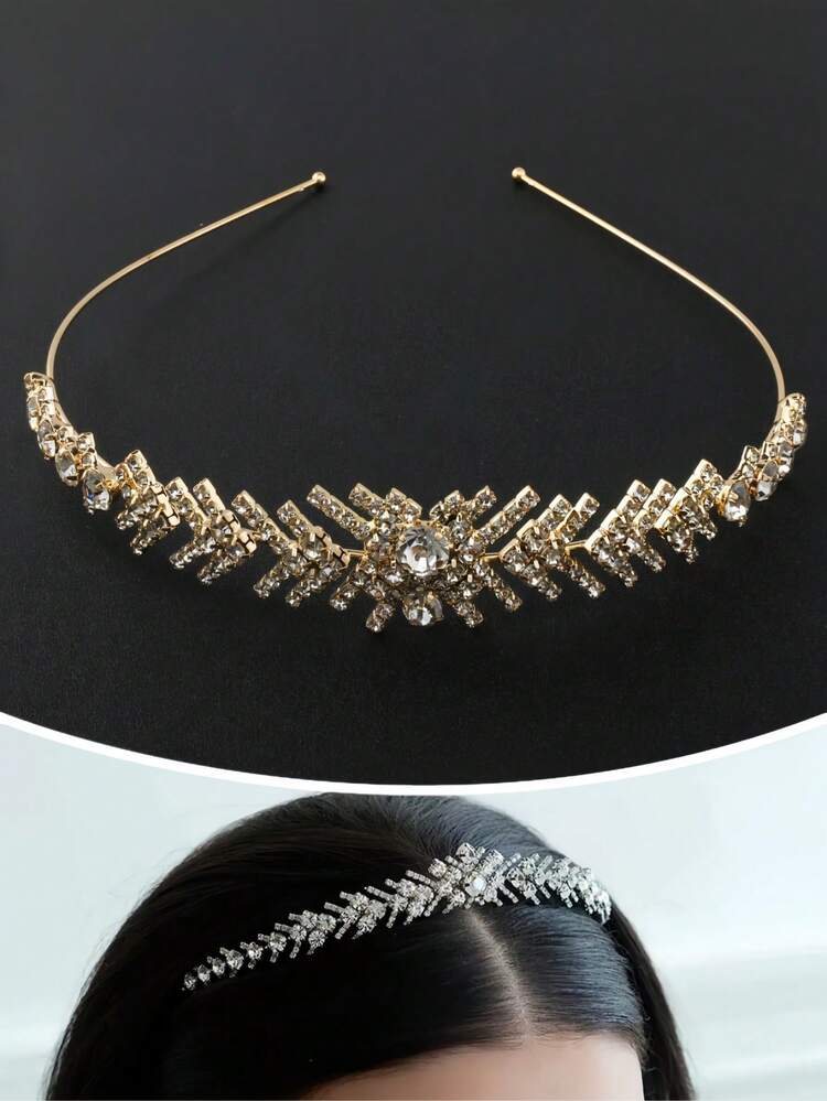 1 peça/2 peças Tiara de Coroa de Cristal da Moda, Acessório de Cabeça Nupcial Glamoroso e Brilhante, Adequado para Acessório de Vestimenta de Casamento/Evento/Festa/Aniversário/Banquete para Mulheres/Meninas, Acessórios do Dia dos Namorados - Multicolorido - Visão 6