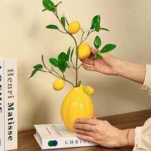 1 Stück rustikale Keramikvase, künstliche Zitronen/Zitronenblatt Trockenblumen Dekoration, Wohnzimmer Esszimmertisch Mittelstück, Büro Einweihungsgeschenk, Lehrertag Geschenk, süße Fruchtschale, Hochzeitsdekoration, Tischaufsatz, schöne Vase/Pflanzgefäß zum Verschenken an Freunde, Lehrer, Klassenkameraden Heimdekoration Raumdekoration Blumenvase Glasvase - Verschiedenfarbig - Übersicht 9