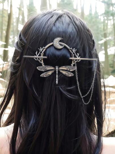 1 pieza Clip para el cabello de metal con libélula y luna creciente, adecuado para uso diario, extensión de moño, creador de moño, pieza de cabello de moño, pasadores de estilo, pasadores para el cabello, pinzas de garra, horquillas, pasador de cabello, accesorios para el cabello