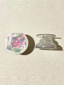 1pc Butterfly Design 360 Degree Rotating Air Cushion Phone Holder, Retractable Foldable Adhesive Desktop Stand, For Women Compatible With IPhone, Android Phone, Gift For Birthday, Family, Friends Push-Pull Phone Grip Phone Accessories