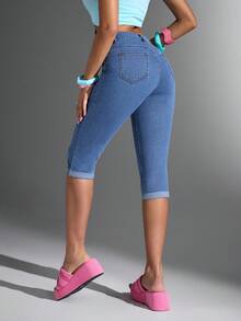 Jeanoix Quần Jeans Nữ Màu Trơn Phong Cách Đơn Giản Hàng Ngày - Màu xanh lam - Xem 2