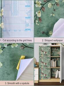 1 Roll Of Vintage Flowers, Plum Blossom Branches, Olive Green, Suitable For Home Decoration, Kitchen Cabinets, Tables And Chairs, Room Backgrounds, Home Renovation, DIY, Waterproof, Stain Resistant, Easy To Clean, Self-Adhesive, Peel And Paste Wallpaper, Wall Stickers, Wallpaper Wall Stickers. - Multicolor - View 5