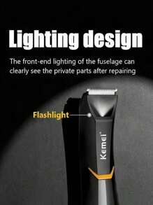Kemei 科美 KM-3208 男士体毛修剪器 - 可充电美容工具,配备陶瓷刀片、LED 灯、防水设计、干湿两用电动剃须刀,非常适合胸部、背部、腹股沟毛发护理 - 黑色 - 查看 5