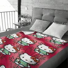 Sanrio Hello Kitty 毯子 - 柔软保暖，羊毛材质，可定制姓名和绿色叶子图案，适合所有季节，可机洗，1 件装。 - 紅色 - 查看 7