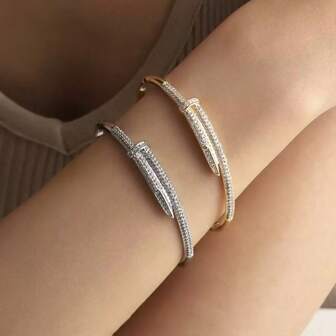 1 pièce Bracelet à ongles de mode personnalité pour femmes, incrusté de zircone synthétique, élégante minimaliste, accessoire polyvalent pour un port quotidien