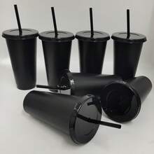 5 Vasos de plástico reutilizables con pajita y tapas - Tazas de agua duraderas de 24 onzas, tapa para café helado, botella de agua, taza de viaje, perfecta para fiestas de verano, Halloween y cumpleaños - Transparente - 5 transparente - Ver 9