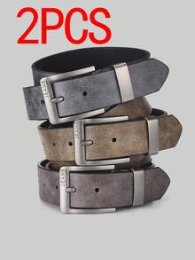 2 件男士针扣腰带，压花纹理时尚男士腰带，男女复古休闲街头个性腰带，适合搭配牛仔裤，是一份很棒的礼物