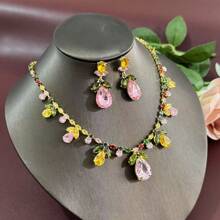 3PCS Universal Fashion Zirconia Luxury Necklace Circle Pink Tulip Suit Ins Live Burst Wear Slide Slide