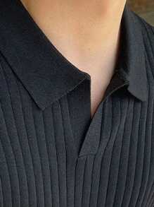 Men's Long Sleeve Ribbed Knit Polo Shirt, Minimalist & Fashionable, Suitable For Daily Commute, Spring/Autumn, Fall