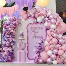 113Pcs Macaron Pink Butterfly Garland Arch Balloons, Wedding Birthday Party Decoration Gold Confetti Latex Balloons Shower Supply - Pink - View 8