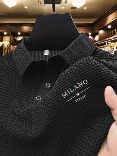 一件优雅刺绣图案男士商务休闲POLO衫，加大码，适合体型偏胖的男士，面料舒适，适合春夏穿着或叠穿，方便旅行，适合高尔夫或网球运动，日常休闲穿着，居家休闲，男士礼物