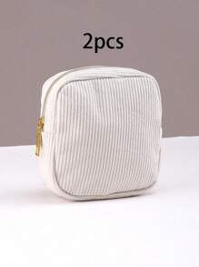 1/2 piezas Bolsa de maquillaje cuadrada de pana, para mujer y hombre, bolsa de aseo plana, organizador de maquillaje, bolsa de cosméticos de viaje