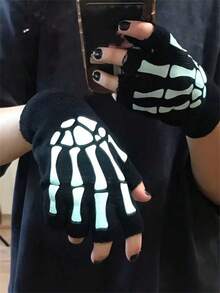 1 Paar Skelett-Hand-Muster Fingerlose Handschuhe für Herren und Damen für Partys und Halloween