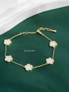 1 件简约可爱金色五瓣花设计手链，微镶嵌锆石铜，适合日常佩戴、女友/圣诞节礼物