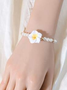 1 Peça Pulseira de Conta de Plumeria de Argila Macia, Adequada para Viagem, Feriado, Vestimenta Diária