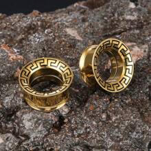 2PCS 316L Stainless Steel Meander Ear Tunnels Plugs Stretcher Studs Piercing Women Men Body Jewelry Unisex Hip-Hop Punk Style