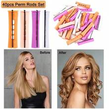 QY 40pcs Perm Rods Set For Natural Hair 4 Sizes Cold Wave Rods Hair Rollers For Women Hair Curling Rods For Long Medium Small Hair Curler Styling DIY Hairdressing ToolsOrange+Beige+Purple+White  1613 - 1 個(一包 40 個) - 查看 5