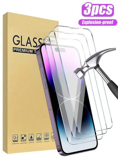 3pcs Tempered Glass Screen Protector Compatible With IPhone 17/16/16 Plus/16 Pro/16 Pro Max/15/14/13/12/11 Pro Max/X/XS/XR/Mini/7/8/14 Plus, Also Fits 14/15 Pro Max, Ideal Gift For Birthday, Family, Friends, Essential For Phone Screen Protection And Accessories