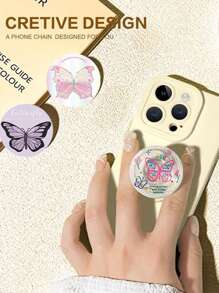 1pc Butterfly Design 360 Degree Rotating Air Cushion Phone Holder, Retractable Foldable Adhesive Desktop Stand, For Women Compatible With IPhone, Android Phone, Gift For Birthday, Family, Friends Push-Pull Phone Grip Phone Accessories