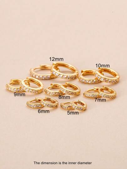 1 Pair Of 5mm - 12mm High-Quality Zirconia Stud Earrings, Copper-Inlaid Zirconia, Simple Daily All-Match Hoop Earring Set, Unisex Fashion Round Soft Cartilage Earrings