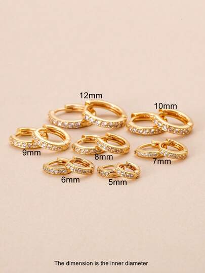 1 对 5 毫米 - 12 毫米优质锆石耳钉，铜镶嵌锆石，简约日常百搭环状耳环套装，男女通用时尚圆形软骨耳环
