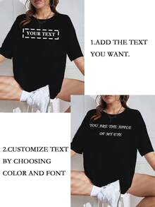 Customize Women's Short-Sleeved Shirts And T-Shirts, Add Your Own Text (Famous Quotes/Special Sentences/Funny Sentences/Names/Slogans, Etc.), Choose Your Favorite Colors And Fonts, Design Your Own Personalized Printed T-Shirt As A Gift For Your Girlfriend, Custom Shirts, Women's Football Shirts, Personalized Gifts, Design Your Own Personalized Printed T-Shirt As A Gift For Your Girlfriend, Couple Date Shirts, Etc., Suitable For Anniversaries, Valentine's Day, Mother's Day, Birthdays, Holidays, Etc. Comfortable And Casual, Custom Couple Shirts, Women's Tops, Custom Pattern Tops, Women's Short-Sleeved T-Shirts, Halloween Gifts, Unique Gifts, Thoughtful Gifts, Daily Wear, Travel, Fitness - 黑色 - 查看 4