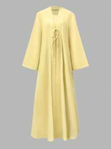 Women's Elegant Sleeveless Robe And Bowknot Long Cardigan Two Pieces Set - Light Yellow - View 2