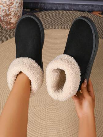 女式复古时尚优雅纯色户外抓绒雪地靴，厚底防滑短靴，保暖防寒，冬季新款加厚保暖防冻雪地靴，防水防滑舒适雪地靴，男女通用设计，户外防滑舒适鞋厚底平底冬季拖鞋